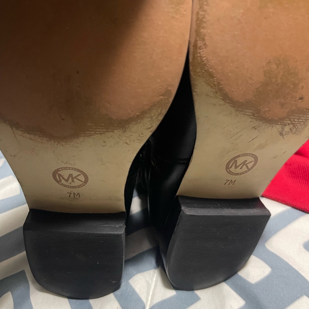 Michael Kors Black Leather Heeled Boots with Gold Accents - Picture 8 of 10